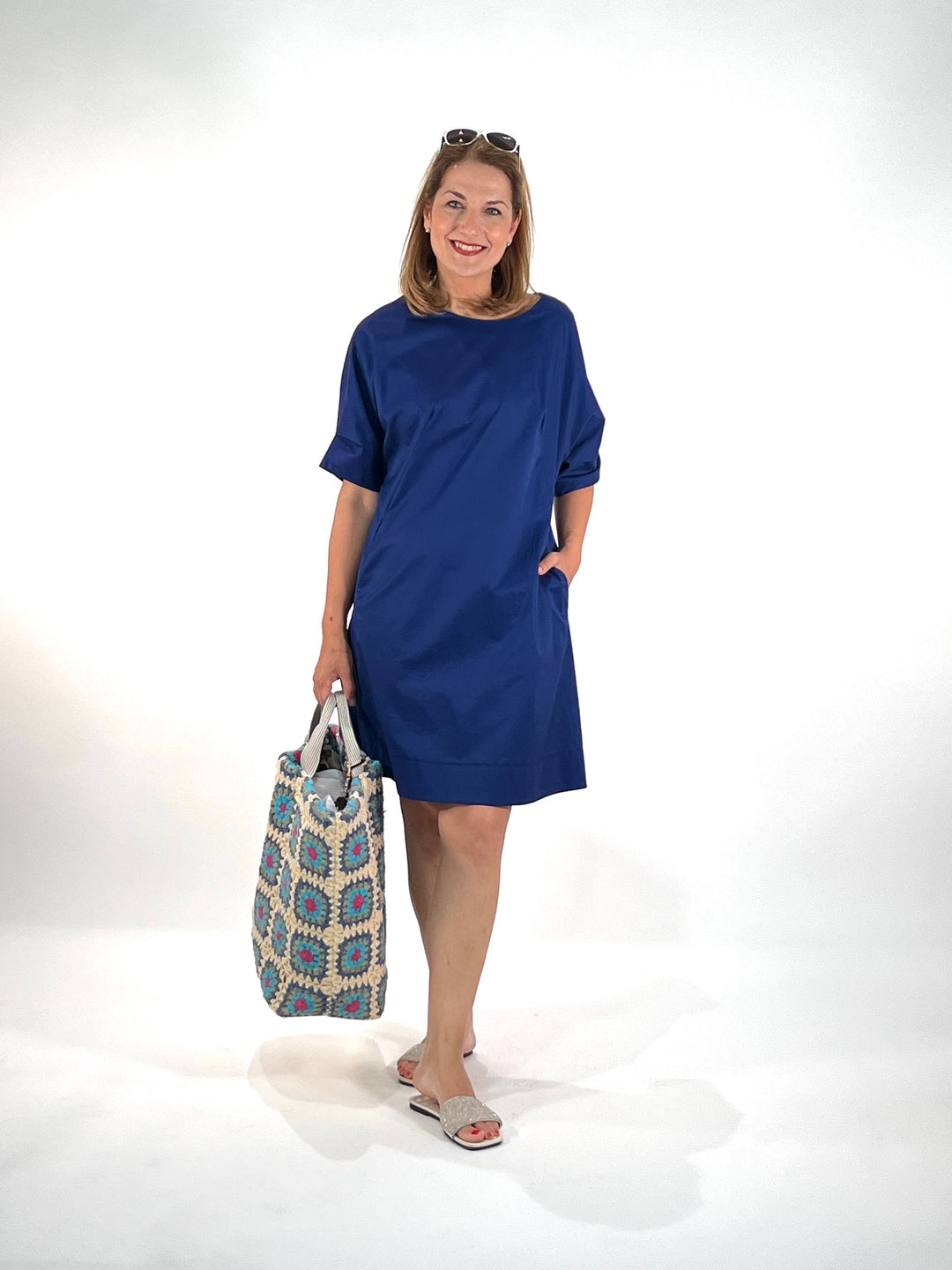 Dress with ruffle details royal blue