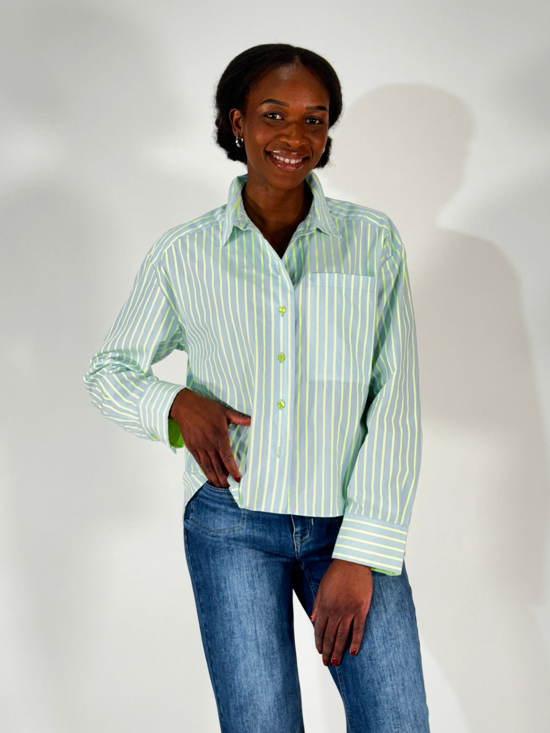 Bluse in Neon Yellow Stripe