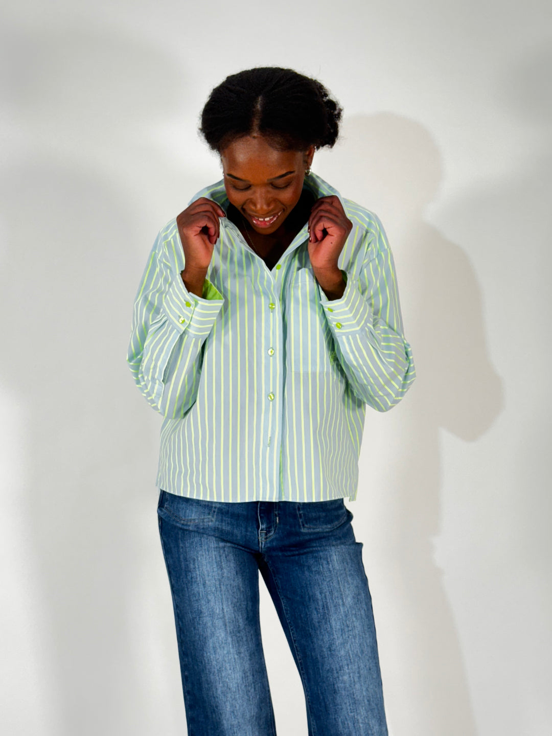 Bluse in Neon Yellow Stripe