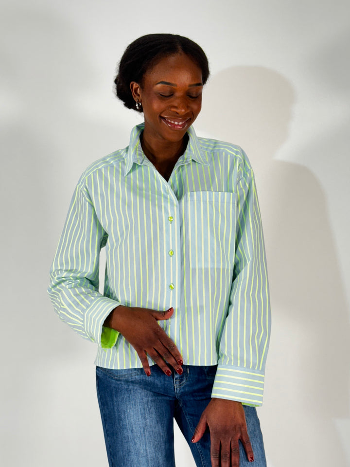 Bluse in Neon Yellow Stripe