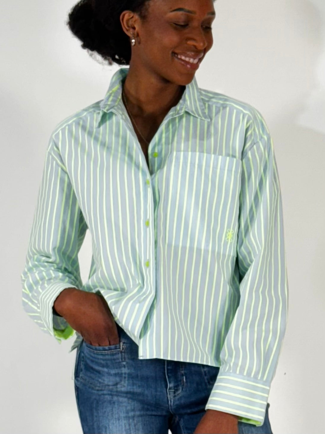 Bluse in Neon Yellow Stripe