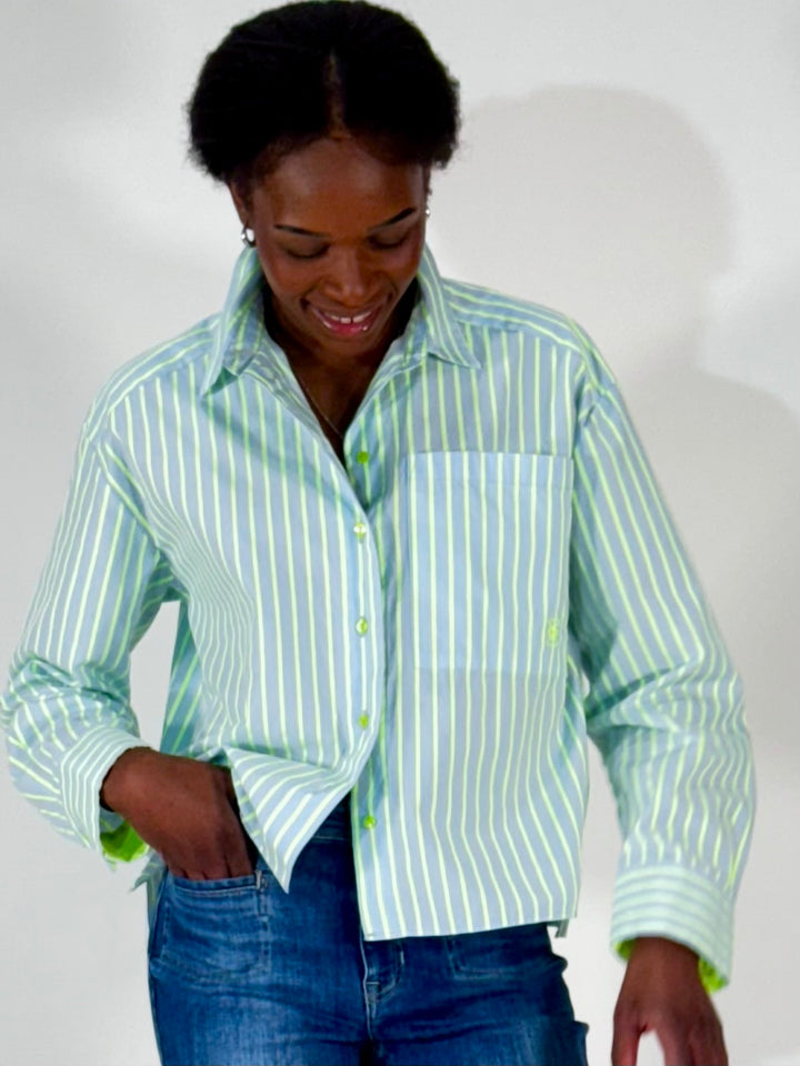 Bluse in Neon Yellow Stripe