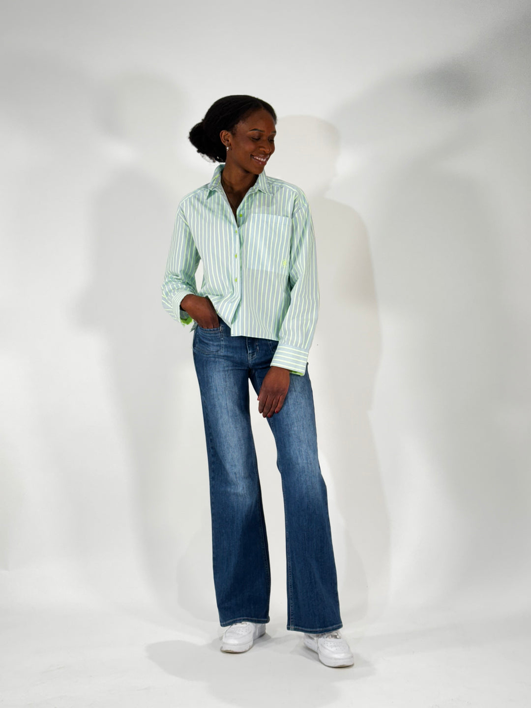 Bluse in Neon Yellow Stripe