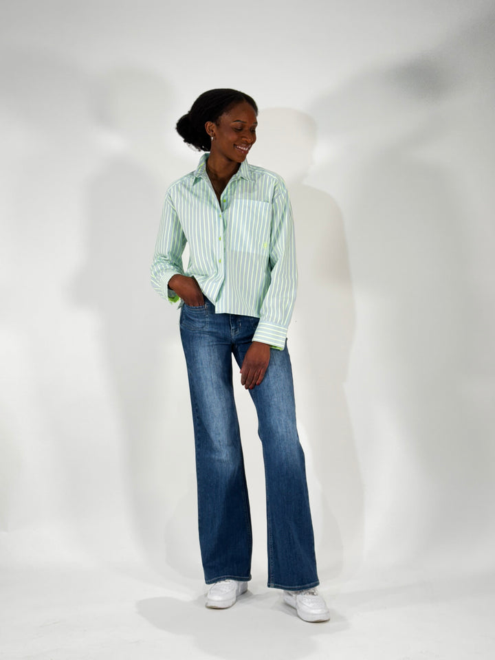 Bluse in Neon Yellow Stripe