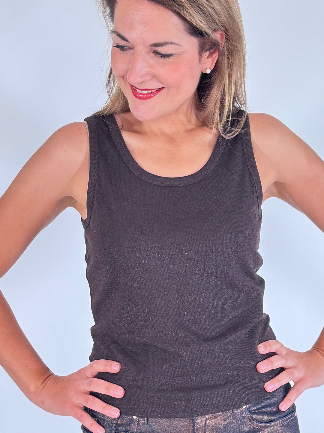 Tanktop in Metallic-Rippstrick