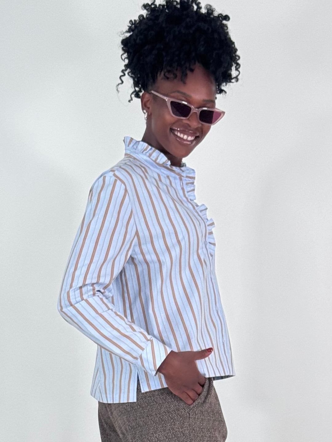 Bluse gestreift mit Rüschen-Details