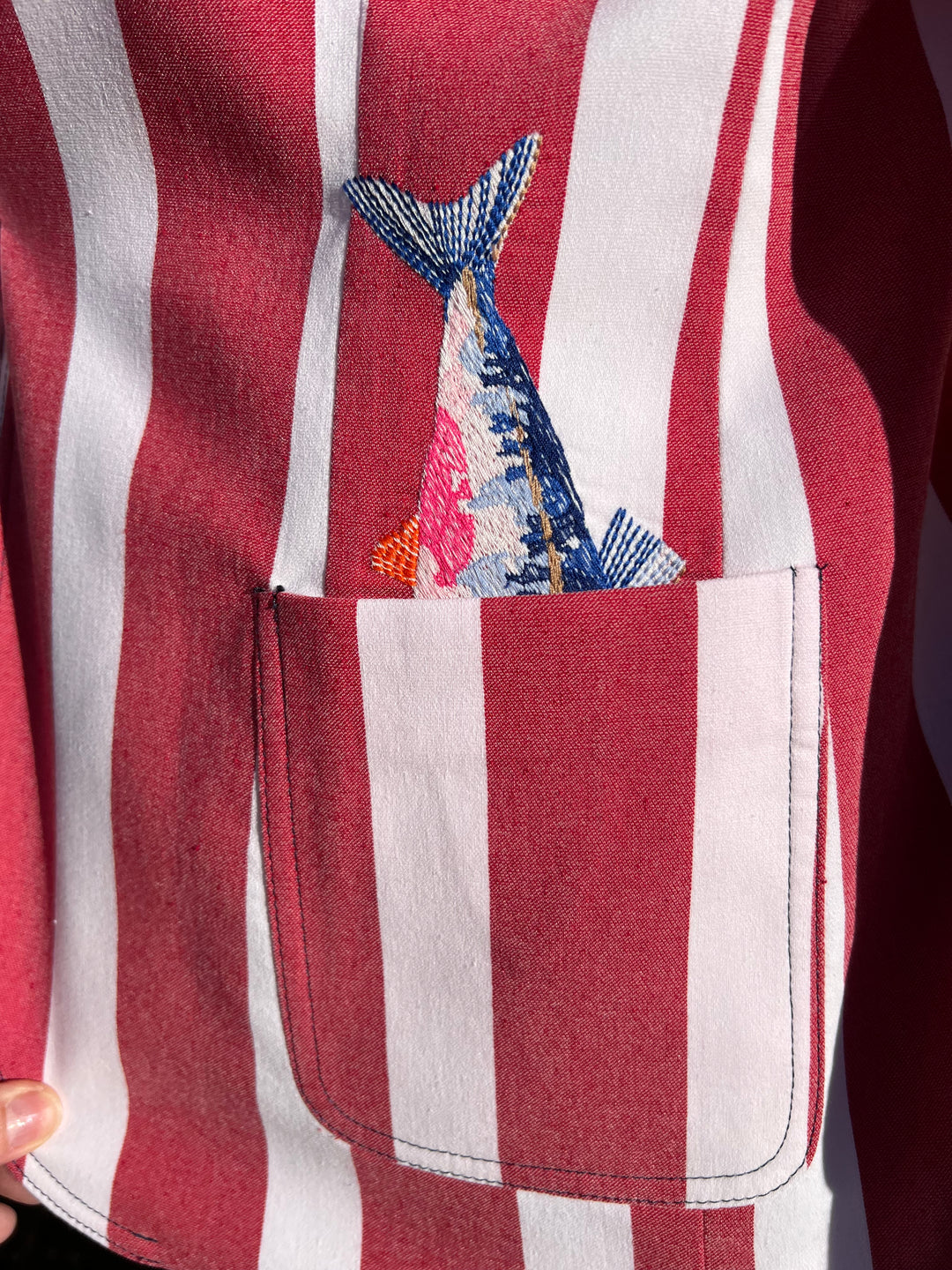 Blazer Gestreift mit Fisch-Stickerei