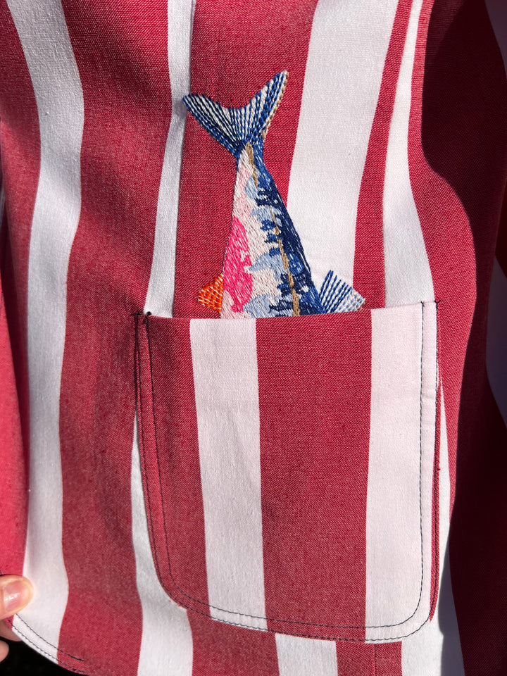 Blazer Gestreift mit Fisch-Stickerei