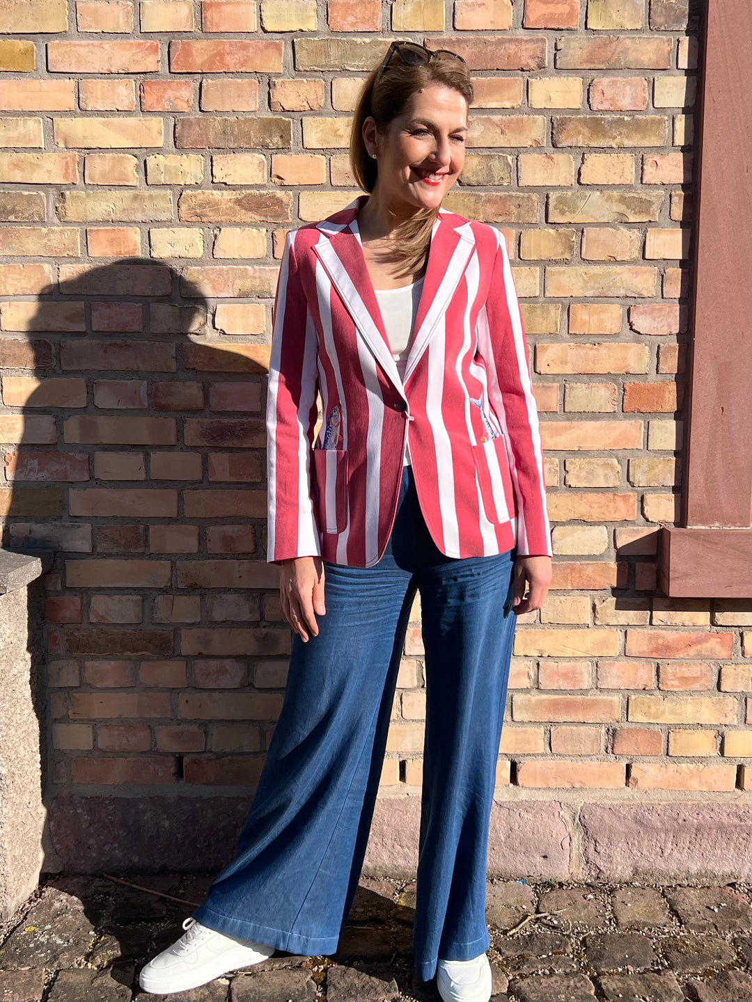 Blazer Gestreift mit Fisch-Stickerei