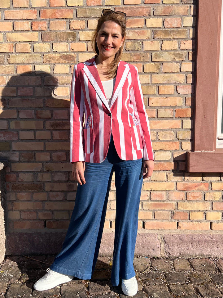 Blazer Gestreift mit Fisch-Stickerei