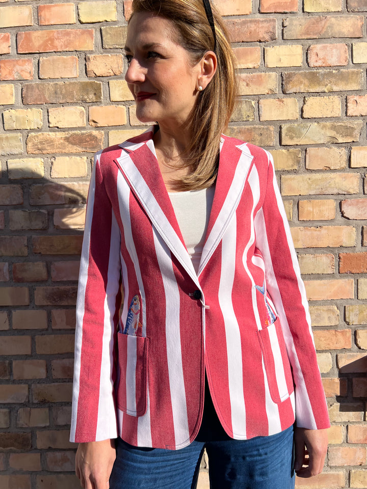 Blazer Gestreift mit Fisch-Stickerei