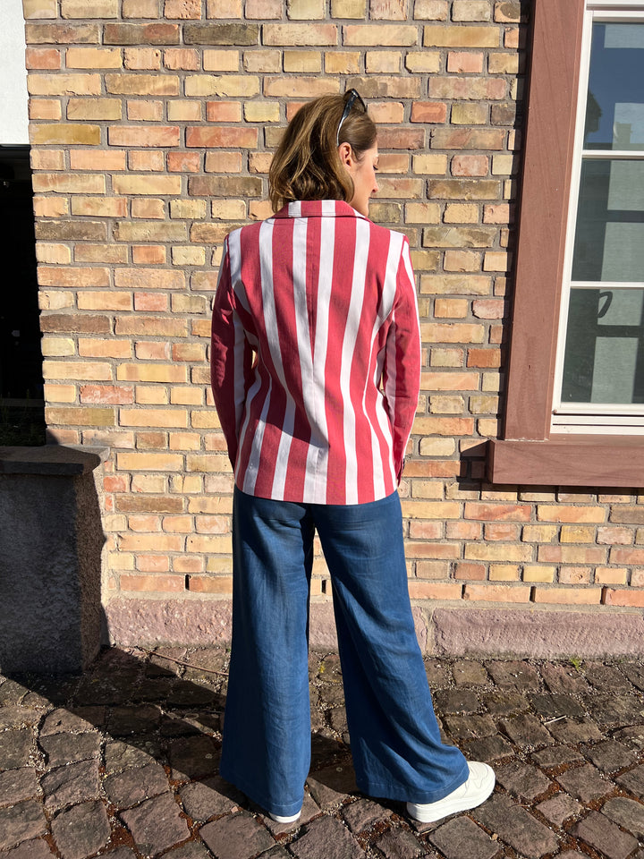 Blazer Gestreift mit Fisch-Stickerei