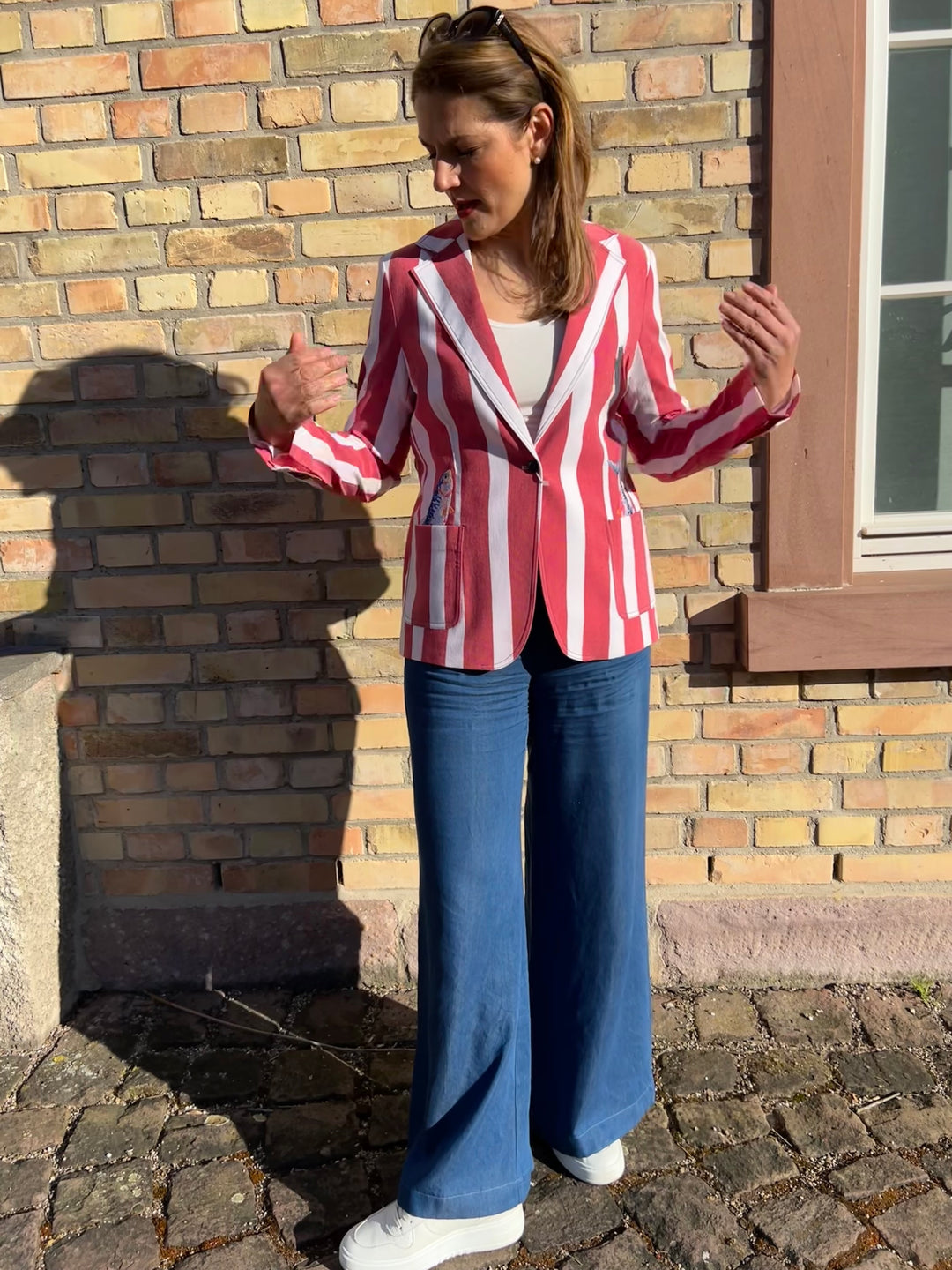 Blazer Gestreift mit Fisch-Stickerei