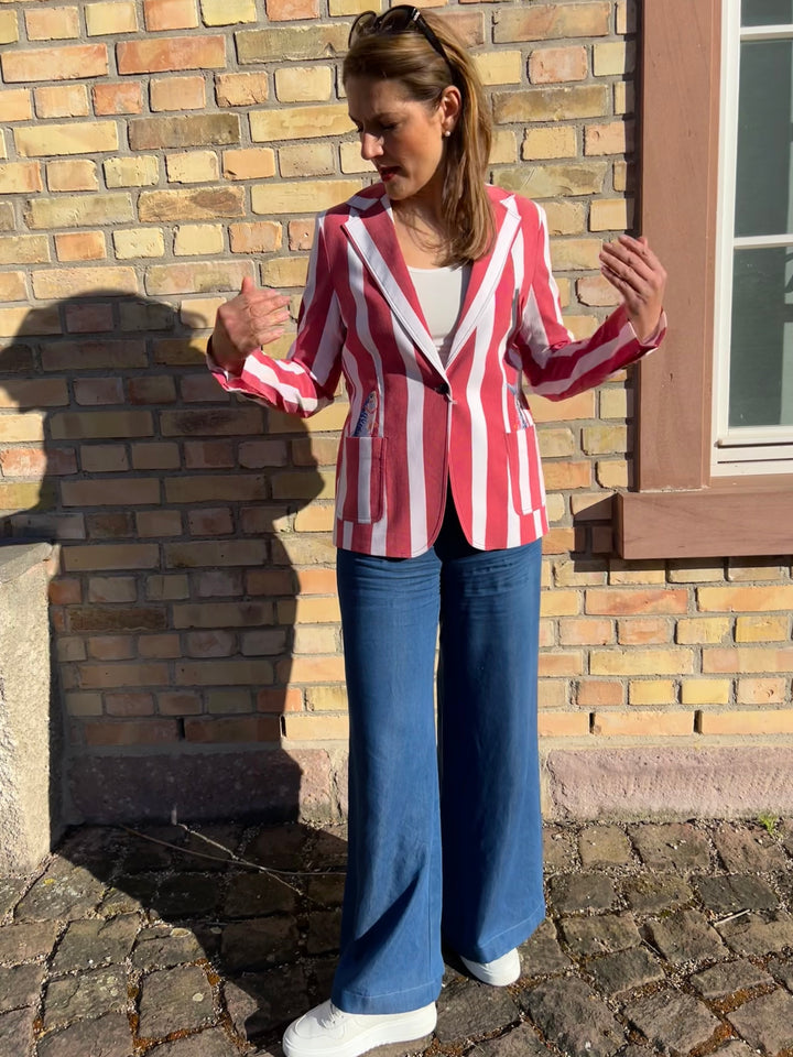 Blazer Gestreift mit Fisch-Stickerei