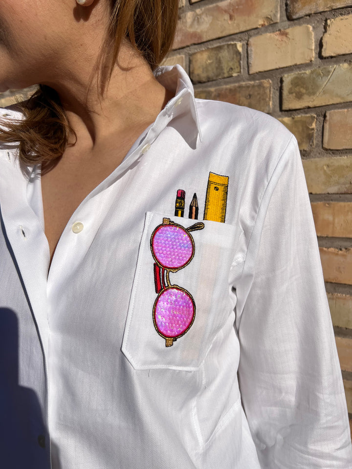 Bluse mit besticktem Brillen Style