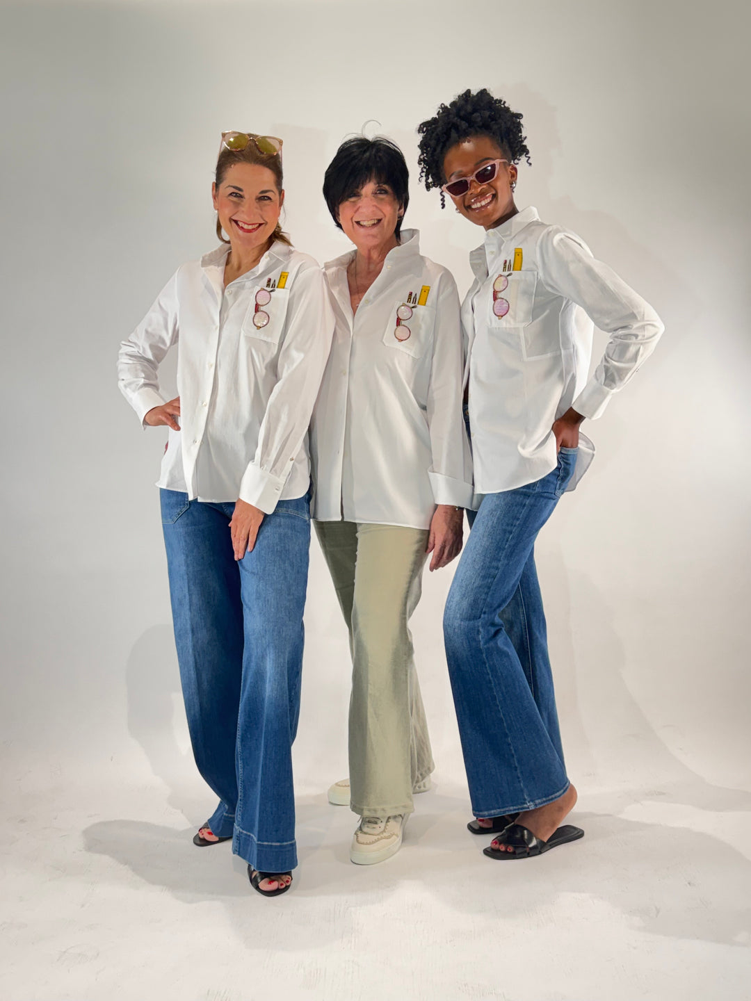 Bluse mit besticktem Brillen Style