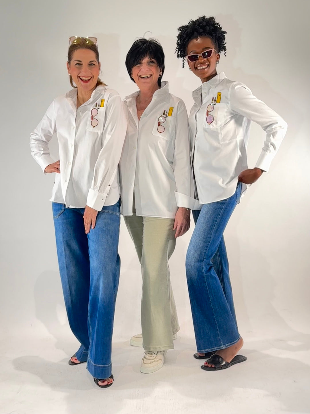 Bluse mit besticktem Brillen Style