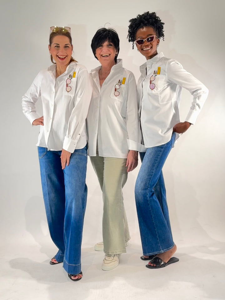 Bluse mit besticktem Brillen Style
