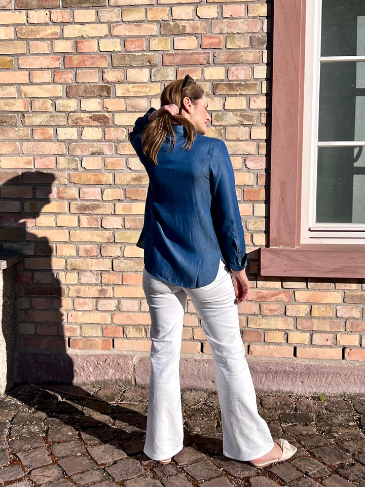 Denim-Bluse mit besticktem Brillen Style
